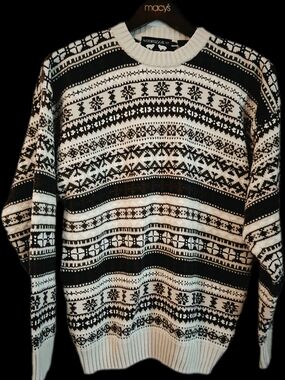 Macy's Black and White Fair Isle Crewneck Sweater